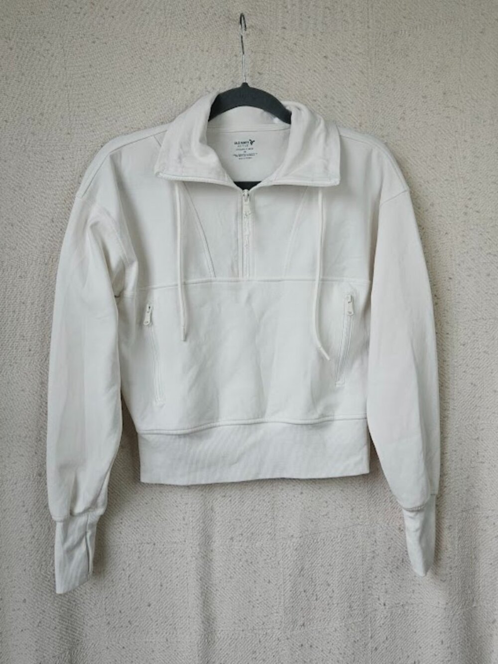 Old Navy White Cropped Athletic Quarter 1/4 Zip Sweatshirt Pullover Long Sleeve
